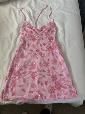 SHEIN Pink Sequin Floral Mini Slip Dress